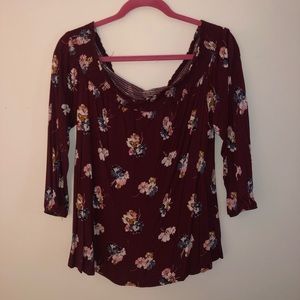 Floral off the shoulder long sleeve top